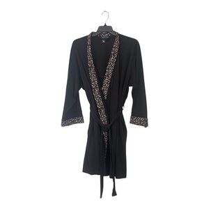 Charter Club Black Short Robe with Floral Accents, Size XXL